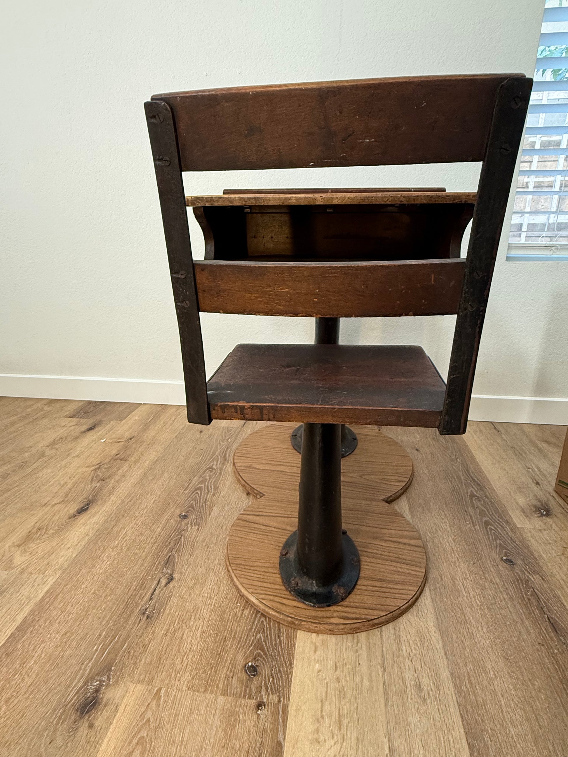 Antique wood school desk with chair