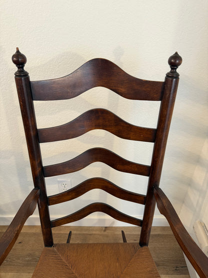 Antique 1800s Ladderback Rocking Chair with a Rush Seat