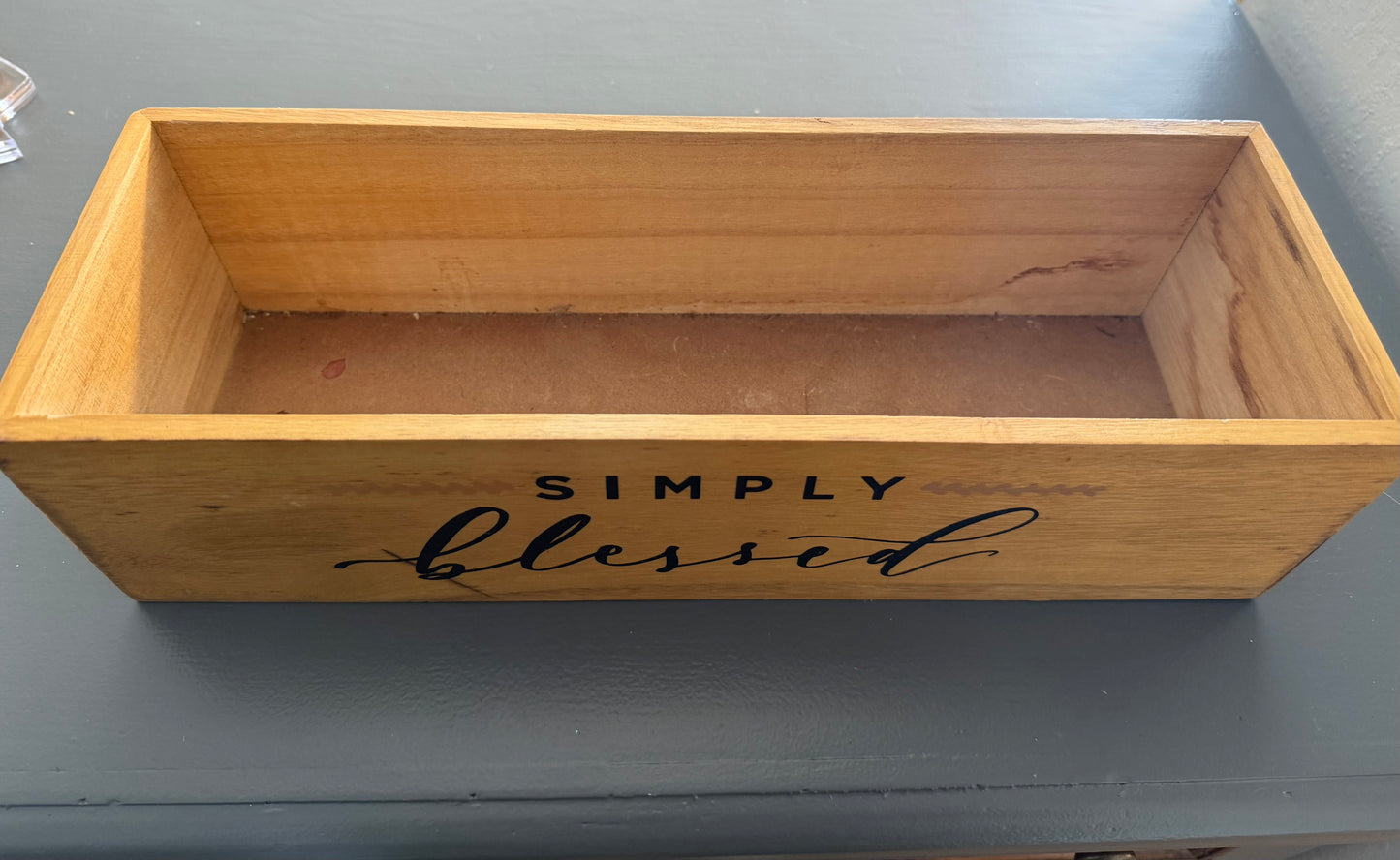 Wooden Crate with “Simply Blessed” Painted Lettering