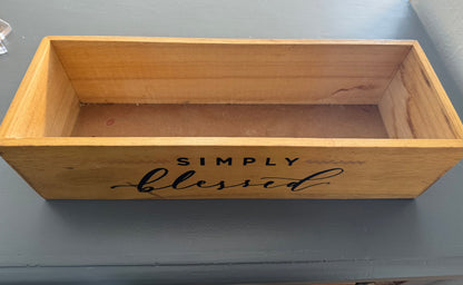 Wooden Crate with “Simply Blessed” Painted Lettering