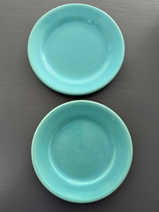 Pair of Vintage Bauer Pottery of Los Angeles Turquoise 6-Inch Plates