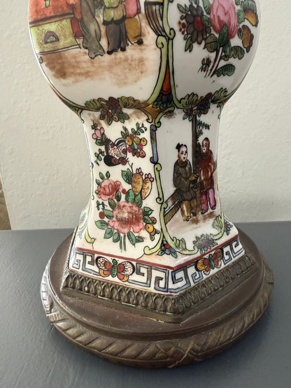Rare Antique Qing Chinese Famille Rose Gu Vase Lamp (working)