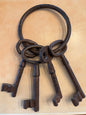 Set of rusty keys on a beige background