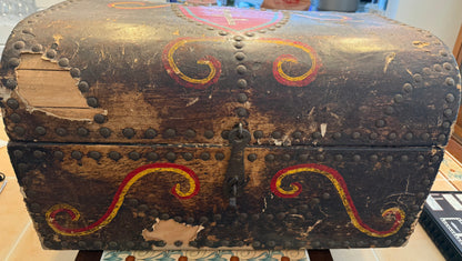 Rare Antique Hand Painted Wooden Domed Trunk from the early 1800s