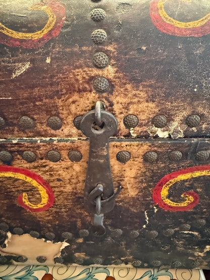 Rare Antique Hand Painted Wooden Domed Trunk from the early 1800s