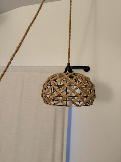 Modern Rustic Rope & Wire Cage Pendant Light Fixture