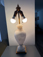 Antique Alabaster Urn Lamp on Marble Base with Dual Sockets