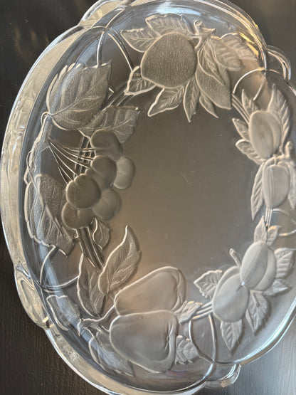 Vintage Sango Frosted Glass Platter with Embossed Fruit Designs