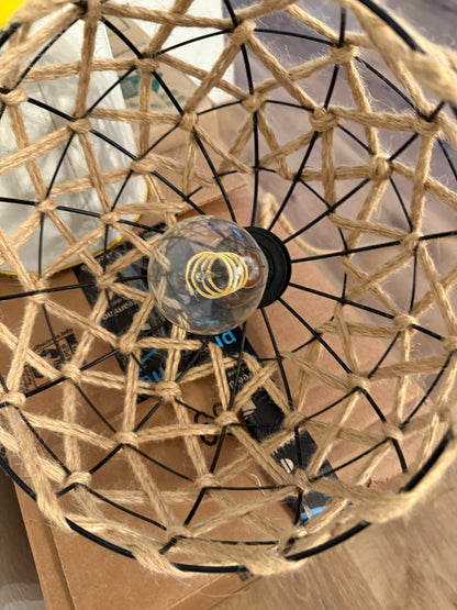 Modern Rustic Rope & Wire Cage Pendant Light Fixture