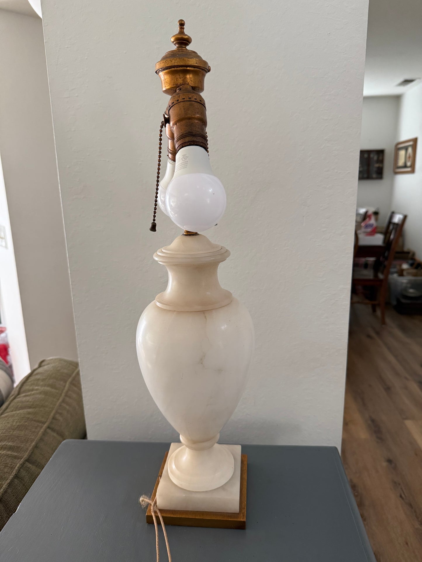 Antique Alabaster Urn Lamp on Marble Base with Dual Sockets