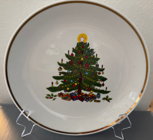 Vintage Porcelain Christmas Snack Plate with Festive Tree Design