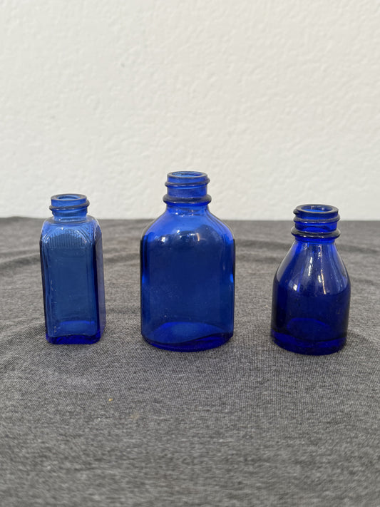 3 Vintage Cobalt Blue Glass Bottles