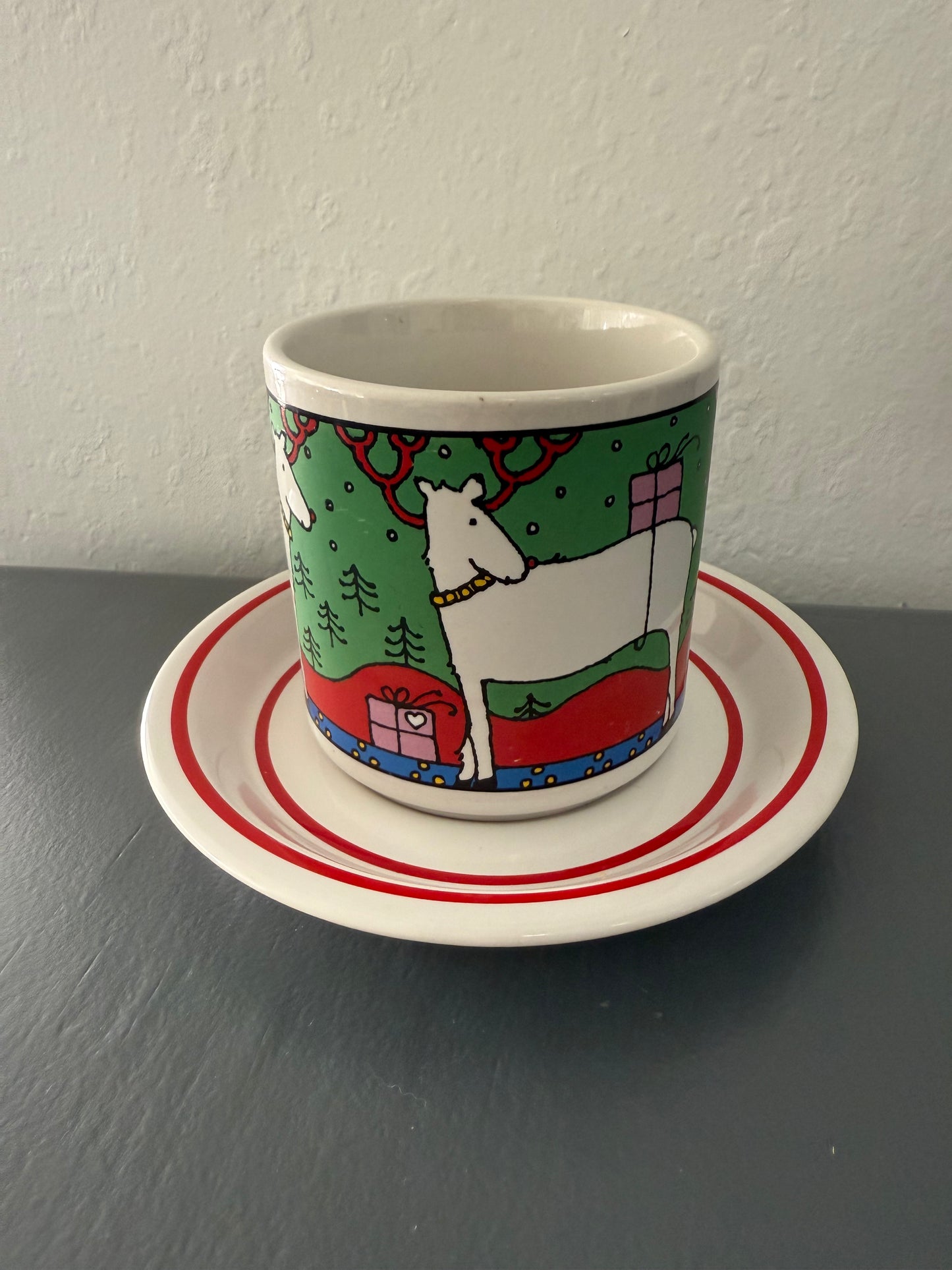 Vintage Houze Alan Wood Christmas Mug with a Saucer