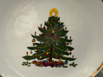 Vintage Porcelain Christmas Snack Plate with Festive Tree Design