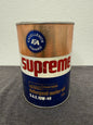 Can of Supreme brand motor oil with Excellence Award logo on a gray and white background
