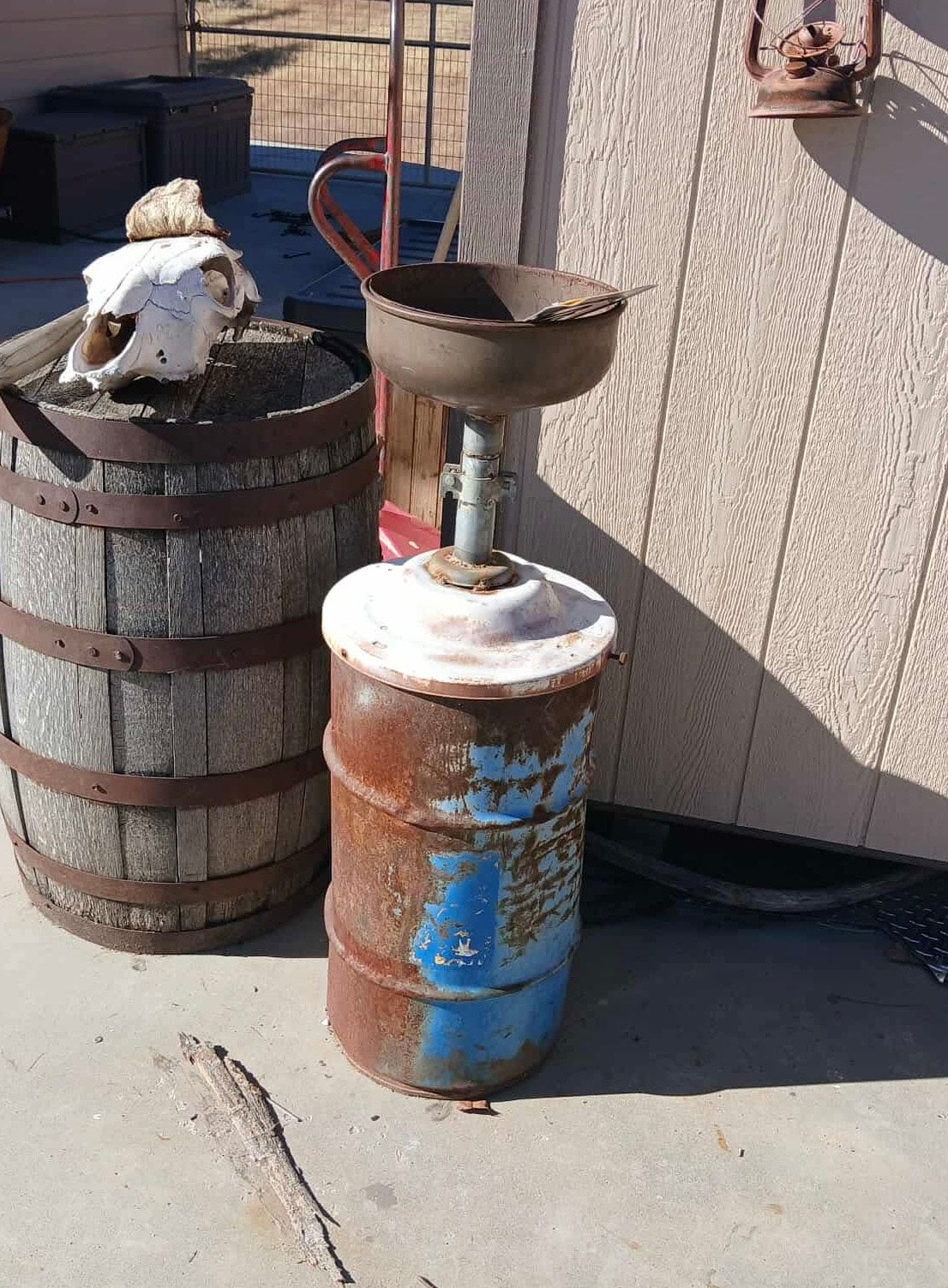 Repurposed Steel 55-Gallon Drum with Funnel Top