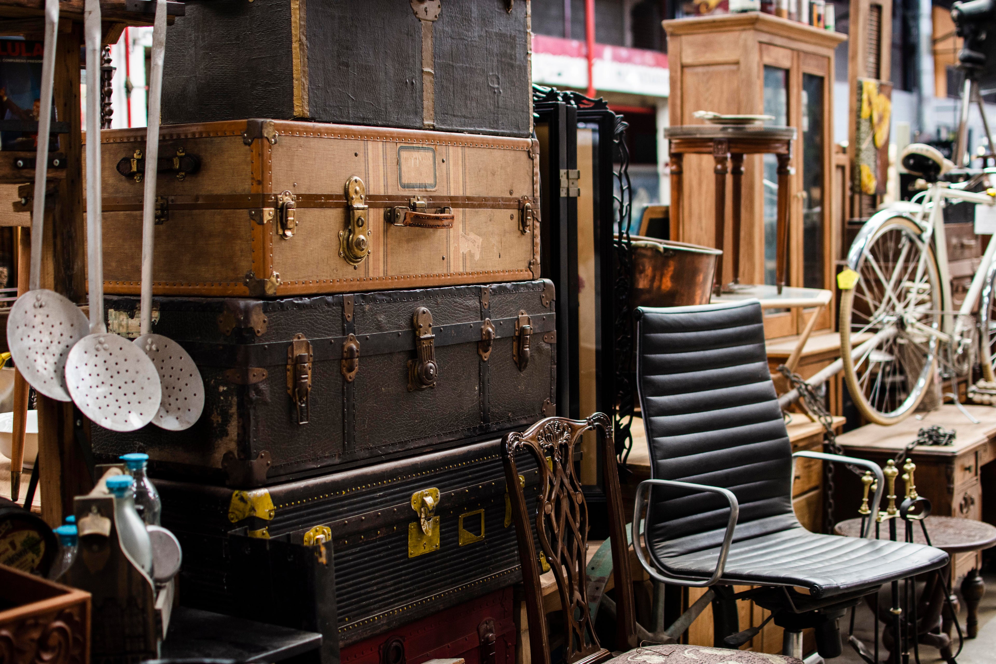 Vintage furniture and accessories in a store display